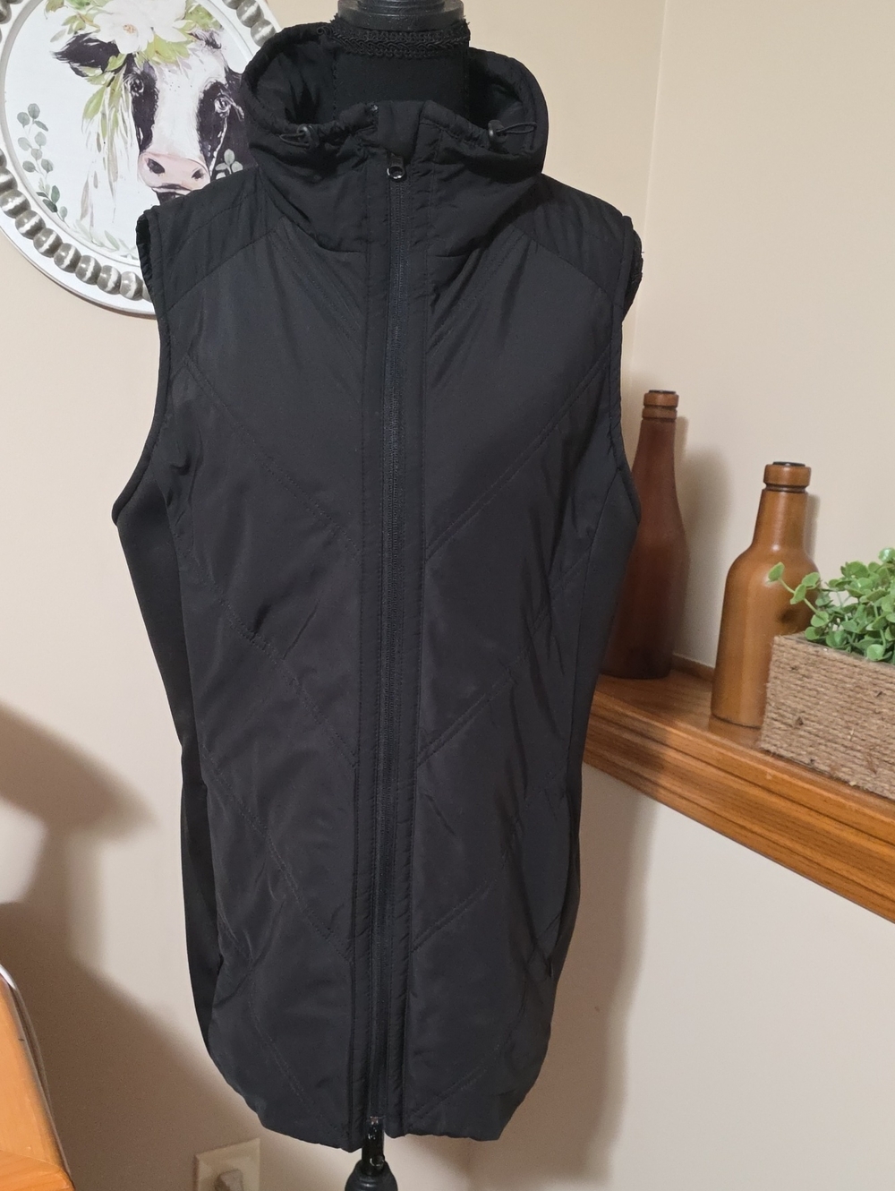 Talbots Black Hooded Quilted Vest